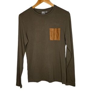 ASOS olive green suede pocket long sleeve t shirt Men’s Sz S